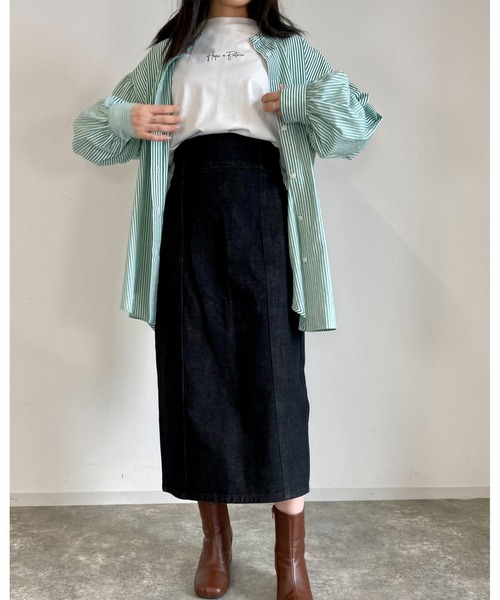 MLI'A（エムリア）の「ストライプ長袖シャツ（シャツ/ブラウス・レディース・ネイビー/ブラウン系6/グリーン系5・M）」の20枚目の写真