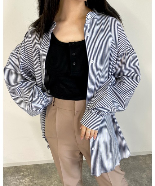 MLI'A（エムリア）の「ストライプ長袖シャツ（シャツ/ブラウス・レディース・ネイビー/ブラウン系6/グリーン系5・M）」の10枚目の写真