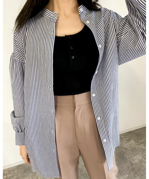 MLI'A（エムリア）の「ストライプ長袖シャツ（シャツ/ブラウス・レディース・ネイビー/ブラウン系6/グリーン系5・M）」の8枚目の写真