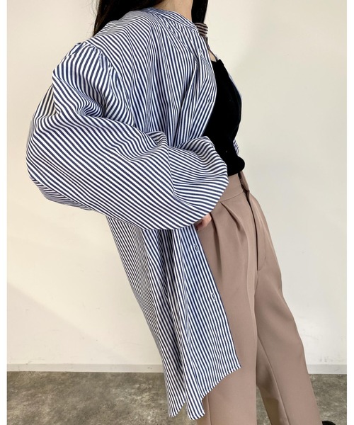 MLI'A（エムリア）の「ストライプ長袖シャツ（シャツ/ブラウス・レディース・ネイビー/ブラウン系6/グリーン系5・M）」の14枚目の写真