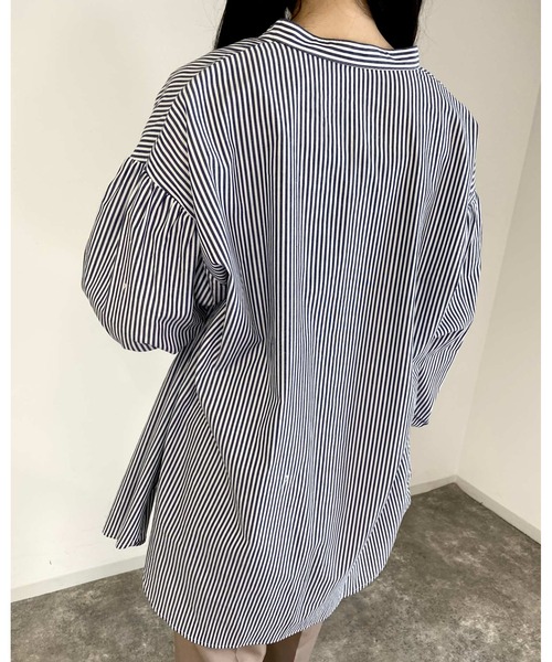 MLI'A（エムリア）の「ストライプ長袖シャツ（シャツ/ブラウス・レディース・ネイビー/ブラウン系6/グリーン系5・M）」の6枚目の写真