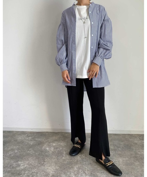 MLI'A（エムリア）の「ストライプ長袖シャツ（シャツ/ブラウス・レディース・ネイビー/ブラウン系6/グリーン系5・M）」の21枚目の写真