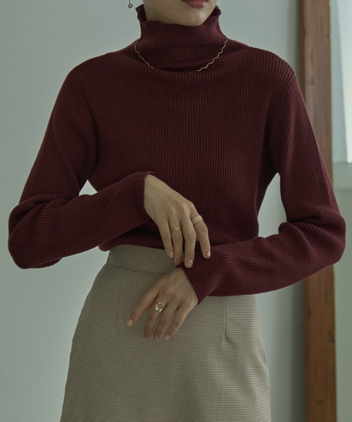 etoll.（エトル）の「タートルネックリブニット（ニット/セーター・レディース・ブラック/ダークグリーン/杢グレー/バーガンディー/グレイッシュベージュ・LL/4L/M）」の9枚目の写真