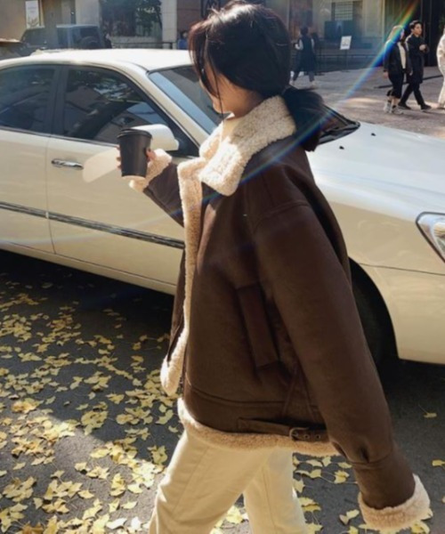 emi+(エミプラス)の「ボアブルゾンジャケット(ブルゾン・レディース・ブラック/ブラウン/グレー/カーキ/チャコールグレー/アイボリー・S/M/L/XL)」の9枚目の写真