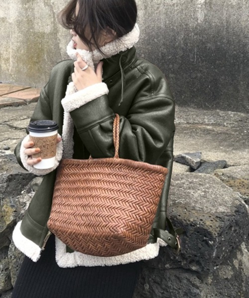 emi+(エミプラス)の「ボアブルゾンジャケット(ブルゾン・レディース・ブラック/ブラウン/グレー/カーキ/チャコールグレー/アイボリー・S/M/L/XL)」の14枚目の写真