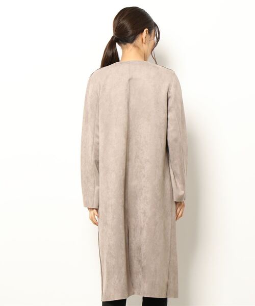 コート グレージュ N8エンネオット Jines（ジネス）の「フェイクスエードノーカラーコート（ノーカラー