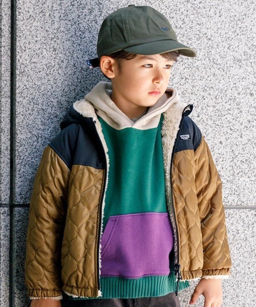 F.O.KIDS（エフオーキッズ）の「F.O.KIDS/エフオーキッズ リバーシブルインサレーションジャケット キルティング 羽織り ボアジャケット（ブルゾン・キッズ・ライトブラウン/カーキ/グレー/パープル・130/140）」の3枚目の写真