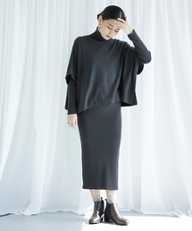 ENNEA | 【2021AW】抗ピリング×モダールヤーン・ニットプルオーバー＆リブタートルネックロングニットワンピース2点セットアップ(ワンピース)