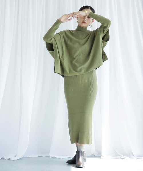 ENNEA(エンネア)の「【2021AW】抗ピリング×モダールヤーン・ニットプルオーバー&リブタートルネックロングニットワンピース2点セットアップ(ワンピース・レディース・チャコールグレー/ベージュ/ブラウン/オフホワイト/ライトグリーン・M)」の5枚目の写真