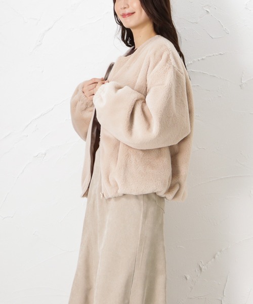 Howdy Marie（ハウディ―マリー）の「ノーカラー ファーブルゾン（ブルゾン・レディース・ベージュ/グレー/ブラウン・フリー）」の13枚目の写真