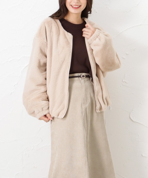 Howdy Marie（ハウディ―マリー）の「ノーカラー ファーブルゾン（ブルゾン・レディース・ベージュ/グレー/ブラウン・フリー）」の9枚目の写真