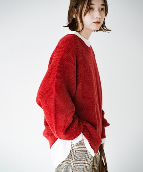 haco!（ハコ）の「コーデの縁の下の力持ち！「シンプルなのになんだかオシャレに見える」を目指してディテールにこだわった　とにかく頼れる定番ニット by who made me（ニット/セーター・レディース・ネイビー/レッド/ブラウン・SMALL/MEDIUM/X-LARGE/LARGE）」の3枚目の写真