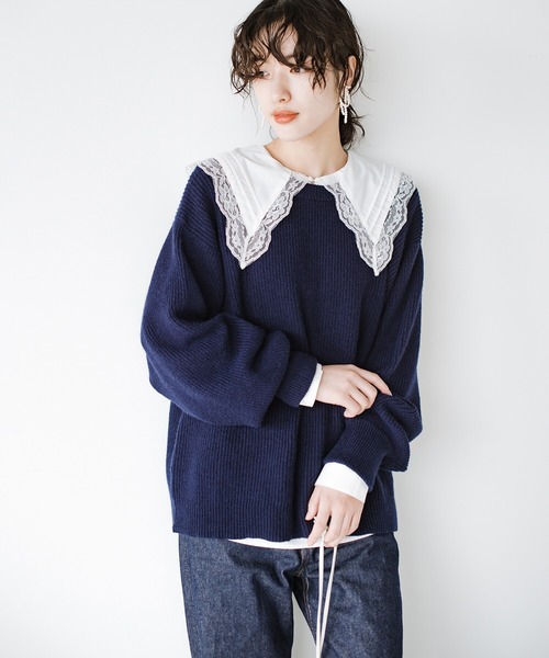 haco!（ハコ）の「コーデの縁の下の力持ち！「シンプルなのになんだかオシャレに見える」を目指してディテールにこだわった　とにかく頼れる定番ニット by who made me（ニット/セーター・レディース・ネイビー/レッド/ブラウン・SMALL/MEDIUM/X-LARGE/LARGE）」の4枚目の写真