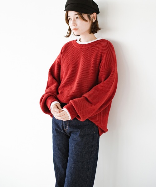 haco!（ハコ）の「コーデの縁の下の力持ち！「シンプルなのになんだかオシャレに見える」を目指してディテールにこだわった　とにかく頼れる定番ニット by who made me（ニット/セーター・レディース・ネイビー/レッド/ブラウン・SMALL/MEDIUM/X-LARGE/LARGE）」の14枚目の写真