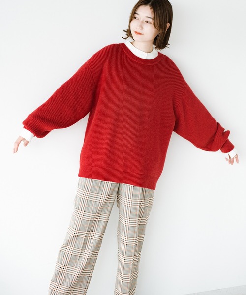 haco!（ハコ）の「コーデの縁の下の力持ち！「シンプルなのになんだかオシャレに見える」を目指してディテールにこだわった　とにかく頼れる定番ニット by who made me（ニット/セーター・レディース・ネイビー/レッド/ブラウン・SMALL/MEDIUM/X-LARGE/LARGE）」の7枚目の写真