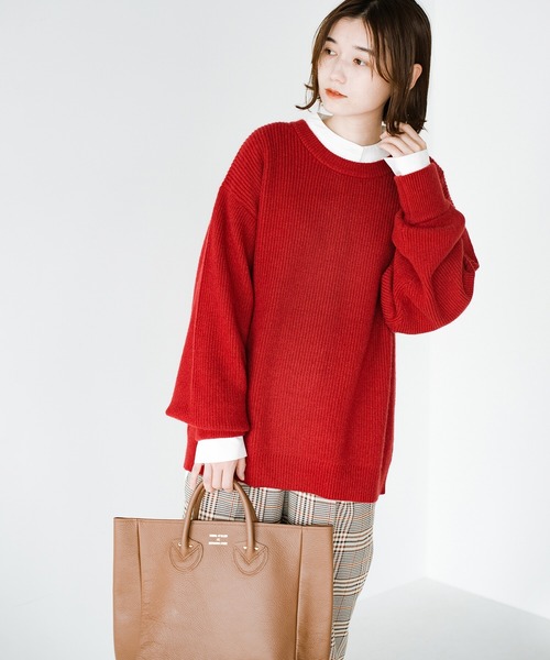 haco!（ハコ）の「コーデの縁の下の力持ち！「シンプルなのになんだかオシャレに見える」を目指してディテールにこだわった　とにかく頼れる定番ニット by who made me（ニット/セーター・レディース・ネイビー/レッド/ブラウン・SMALL/MEDIUM/X-LARGE/LARGE）」の21枚目の写真