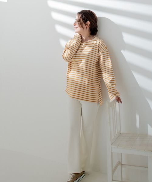 CHOCOA(チョコア)の「マタニティリラックス裾ワイドシンプルパンツ(マタニティウェア/グッズ・レディース・ブラック/アイボリー・MEDIUM/LARGE)」の4枚目の写真