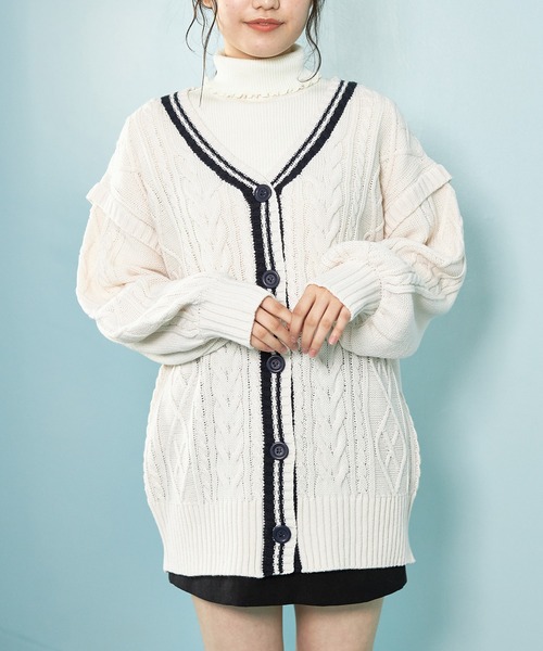 OLIVE des OLIVE（オリーブデオリーブ）の「ライン入りVネックカーディガン（カーディガン/ボレロ・レディース・ベージュ/ブラウン/オフホワイト・FREE）」の10枚目の写真