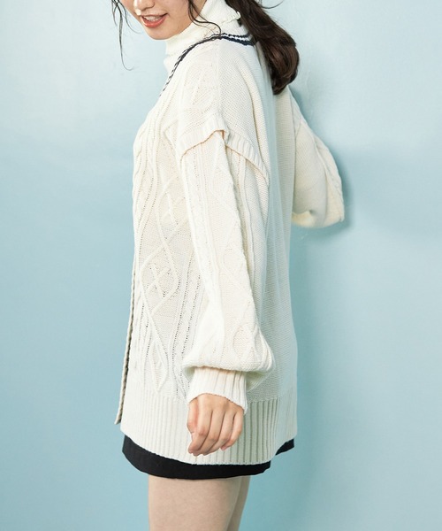 OLIVE des OLIVE（オリーブデオリーブ）の「ライン入りVネックカーディガン（カーディガン/ボレロ・レディース・ベージュ/ブラウン/オフホワイト・FREE）」の16枚目の写真