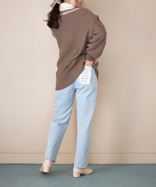 OLIVE des OLIVE（オリーブデオリーブ）の「ライン入りVネックカーディガン（カーディガン/ボレロ・レディース・ベージュ/ブラウン/オフホワイト・FREE）」の14枚目の写真