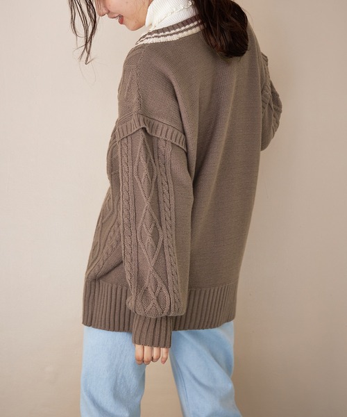 OLIVE des OLIVE（オリーブデオリーブ）の「ライン入りVネックカーディガン（カーディガン/ボレロ・レディース・ベージュ/ブラウン/オフホワイト・FREE）」の21枚目の写真