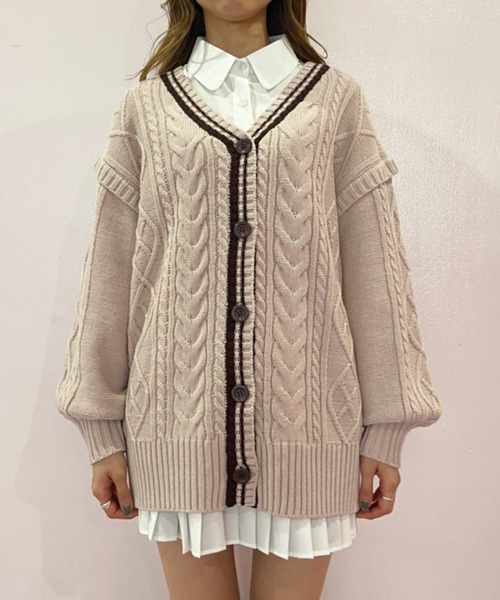 OLIVE des OLIVE（オリーブデオリーブ）の「ライン入りVネックカーディガン（カーディガン/ボレロ・レディース・ベージュ/ブラウン/オフホワイト・FREE）」の9枚目の写真