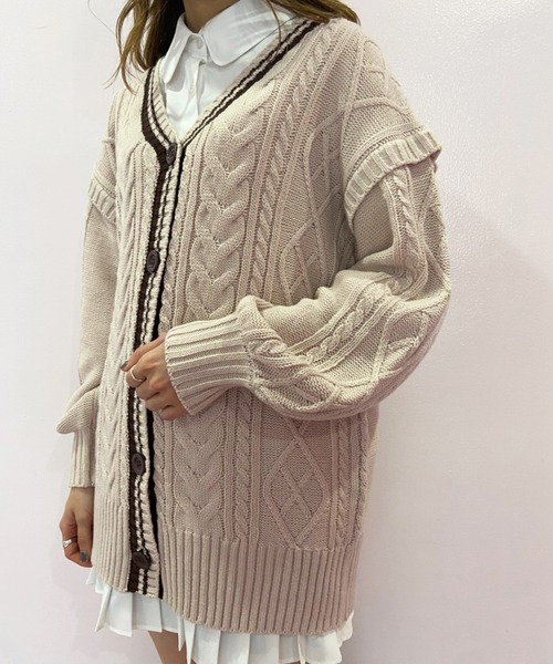 OLIVE des OLIVE（オリーブデオリーブ）の「ライン入りVネックカーディガン（カーディガン/ボレロ・レディース・ベージュ/ブラウン/オフホワイト・FREE）」の6枚目の写真