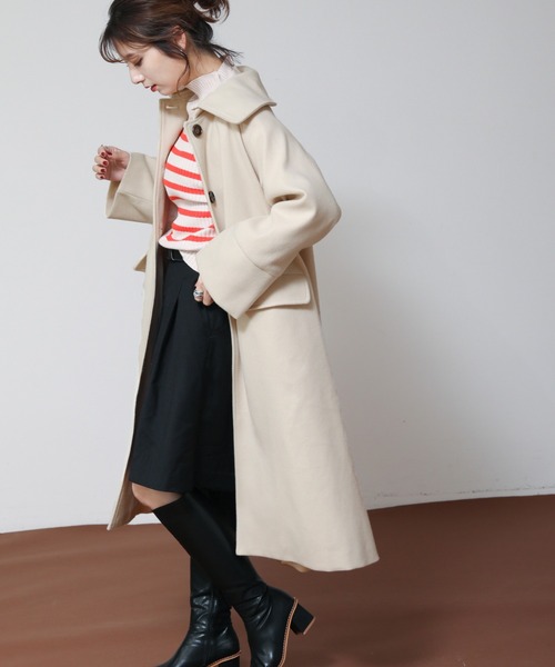 frames RAY CASSIN(フレームスレイカズン)の「【WEB限定】2WAYフェイクウールコート(ステンカラーコート・レディース・ブラック/オフホワイト/ラベンダー・FREE)」の1枚目の写真