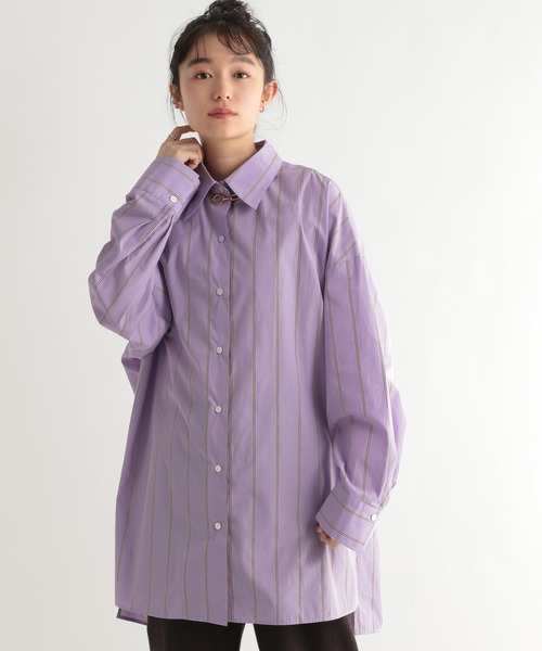 BABYLONE - 120%LINOブルーリネンシャツ★BABYLONE BABYLONE ブラウス シャツ コットンリネンフリルブラウス