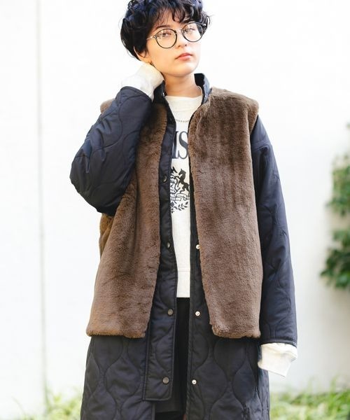 RAGEBLUE（レイジブルー）の「3WAY/ファーベストキルティングコート/261015（ミリタリージャケット・レディース・ブラック/オフホワイト/オリーブ・FREE）」の2枚目の写真