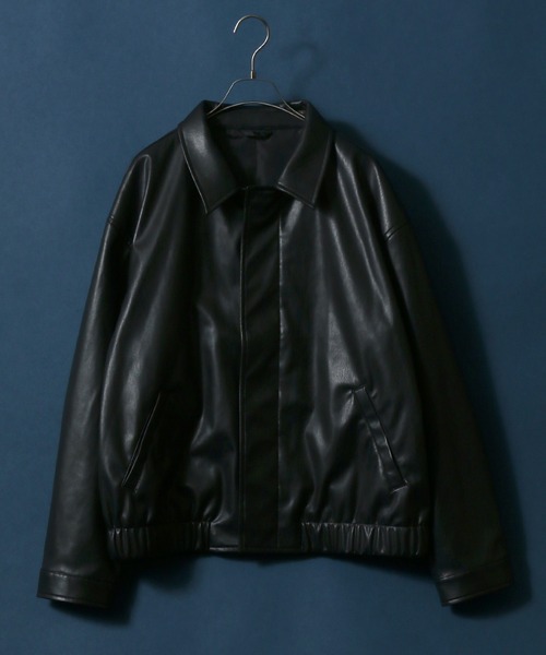 ANPAS（アンパス）の「Synthetic Leather Fly Front Blouson Jacket/フェイクレザー 比翼仕立て ブルゾン ジャケット（ブルゾン・メンズ・ブラック/アッシュブラウン・LL/M/L）」の3枚目の写真