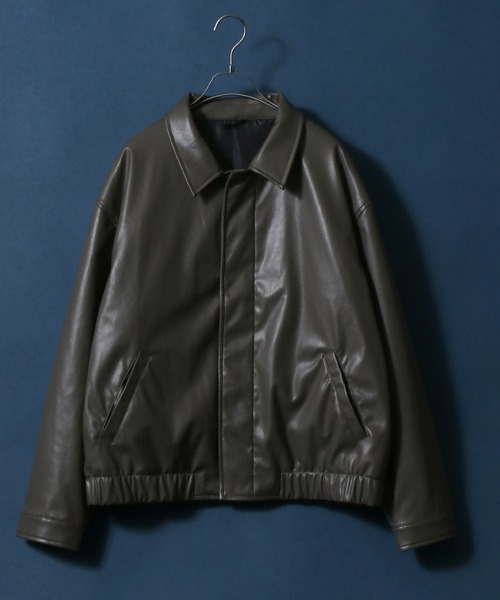 ANPAS（アンパス）の「Synthetic Leather Fly Front Blouson Jacket/フェイクレザー 比翼仕立て ブルゾン ジャケット（ブルゾン・メンズ・ブラック/アッシュブラウン・LL/M/L）」の5枚目の写真