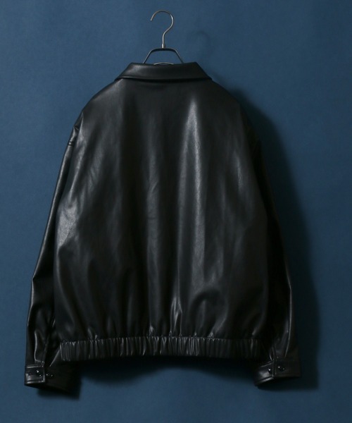 ANPAS（アンパス）の「Synthetic Leather Fly Front Blouson Jacket/フェイクレザー 比翼仕立て ブルゾン ジャケット（ブルゾン・メンズ・ブラック/アッシュブラウン・LL/M/L）」の4枚目の写真
