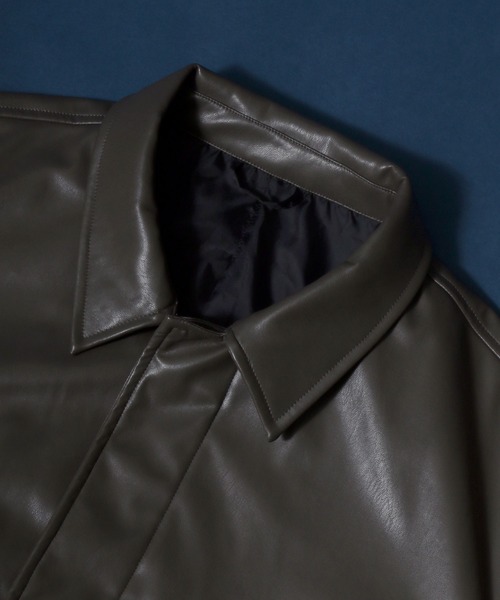 ANPAS（アンパス）の「Synthetic Leather Fly Front Blouson Jacket/フェイクレザー 比翼仕立て ブルゾン ジャケット（ブルゾン・メンズ・ブラック/アッシュブラウン・LL/M/L）」の8枚目の写真