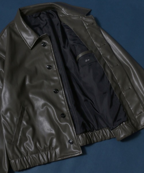 ANPAS（アンパス）の「Synthetic Leather Fly Front Blouson Jacket/フェイクレザー 比翼仕立て ブルゾン ジャケット（ブルゾン・メンズ・ブラック/アッシュブラウン・LL/M/L）」の7枚目の写真