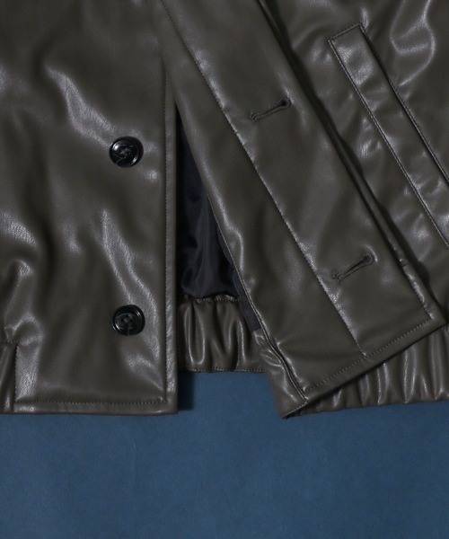 ANPAS（アンパス）の「Synthetic Leather Fly Front Blouson Jacket/フェイクレザー 比翼仕立て ブルゾン ジャケット（ブルゾン・メンズ・ブラック/アッシュブラウン・LL/M/L）」の9枚目の写真