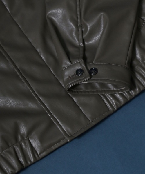 ANPAS（アンパス）の「Synthetic Leather Fly Front Blouson Jacket/フェイクレザー 比翼仕立て ブルゾン ジャケット（ブルゾン・メンズ・ブラック/アッシュブラウン・LL/M/L）」の10枚目の写真