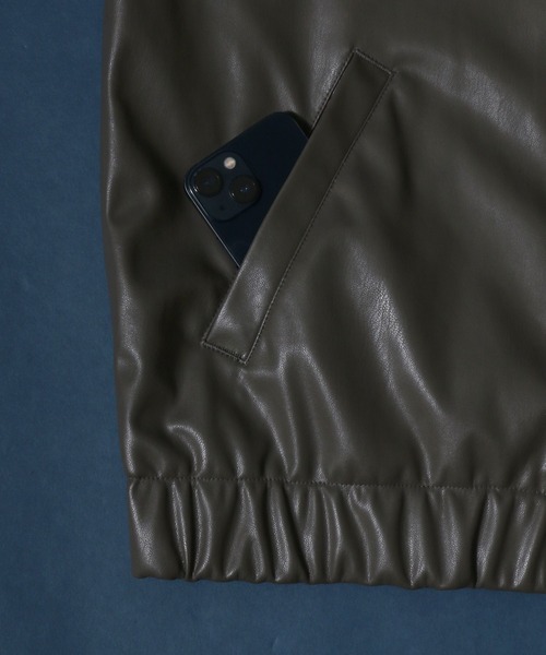 ANPAS（アンパス）の「Synthetic Leather Fly Front Blouson Jacket/フェイクレザー 比翼仕立て ブルゾン ジャケット（ブルゾン・メンズ・ブラック/アッシュブラウン・LL/M/L）」の11枚目の写真