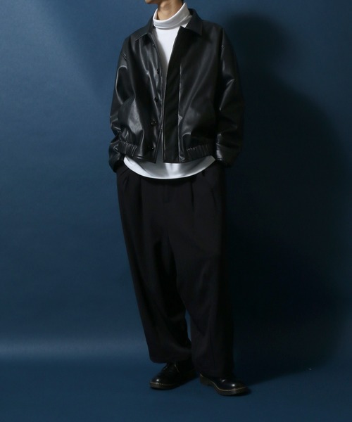 ANPAS（アンパス）の「Synthetic Leather Fly Front Blouson Jacket/フェイクレザー 比翼仕立て ブルゾン ジャケット（ブルゾン・メンズ・ブラック/アッシュブラウン・LL/M/L）」の20枚目の写真