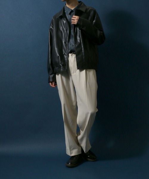 ANPAS（アンパス）の「Synthetic Leather Fly Front Blouson Jacket/フェイクレザー 比翼仕立て ブルゾン ジャケット（ブルゾン・メンズ・ブラック/アッシュブラウン・LL/M/L）」の14枚目の写真