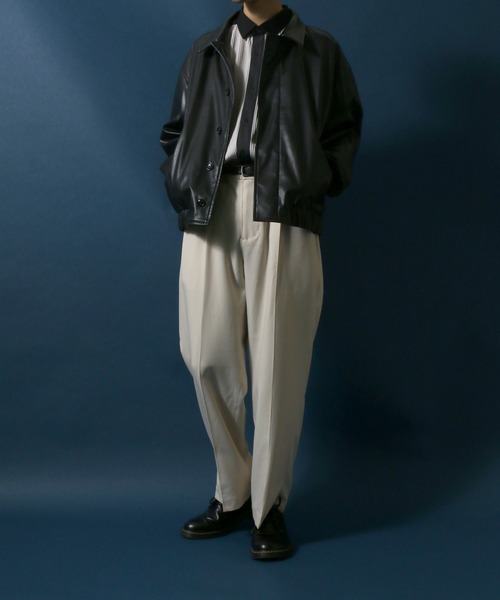 ANPAS（アンパス）の「Synthetic Leather Fly Front Blouson Jacket/フェイクレザー 比翼仕立て ブルゾン ジャケット（ブルゾン・メンズ・ブラック/アッシュブラウン・LL/M/L）」の16枚目の写真