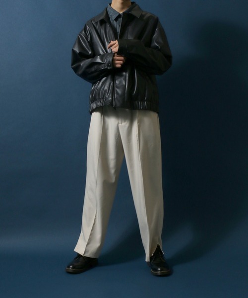 ANPAS（アンパス）の「Synthetic Leather Fly Front Blouson Jacket/フェイクレザー 比翼仕立て ブルゾン ジャケット（ブルゾン・メンズ・ブラック/アッシュブラウン・LL/M/L）」の15枚目の写真