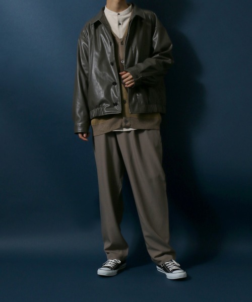 ANPAS（アンパス）の「Synthetic Leather Fly Front Blouson Jacket/フェイクレザー 比翼仕立て ブルゾン ジャケット（ブルゾン・メンズ・ブラック/アッシュブラウン・LL/M/L）」の17枚目の写真