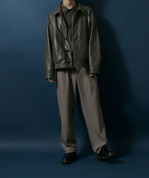 ANPAS（アンパス）の「Synthetic Leather Fly Front Blouson Jacket/フェイクレザー 比翼仕立て ブルゾン ジャケット（ブルゾン・メンズ・ブラック/アッシュブラウン・LL/M/L）」の18枚目の写真