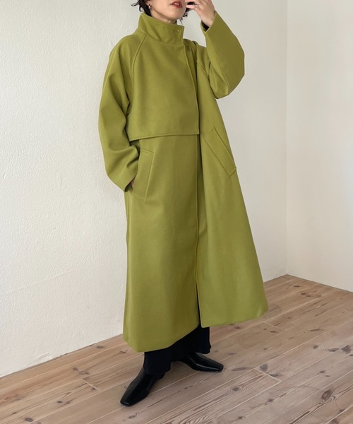 wee9s(ウィークス)の「daily daily long coat #2 / デイリーデイリーケープデザインスタンドカラーロングコート(ノーカラーコート・レディース・ブラック/アイボリー/グリーン/ベージュ/オリーブ・FREE)」の22枚目の写真