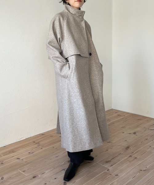 wee9s(ウィークス)の「daily daily long coat #2 / デイリーデイリーケープデザインスタンドカラーロングコート(ノーカラーコート・レディース・ブラック/アイボリー/グリーン/ベージュ/オリーブ・FREE)」の13枚目の写真