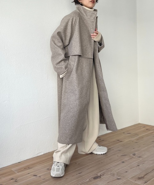 wee9s(ウィークス)の「daily daily long coat #2 / デイリーデイリーケープデザインスタンドカラーロングコート(ノーカラーコート・レディース・ブラック/アイボリー/グリーン/ベージュ/オリーブ・FREE)」の18枚目の写真
