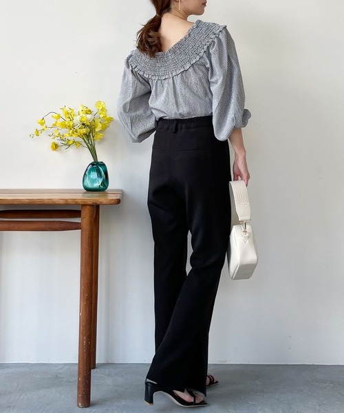 mysty woman（ミスティウーマン）の「ギンガムシャーリングブラウス 272395（シャツ/ブラウス・レディース・ライトブルー/ブラック/イエロー・FREE）」の6枚目の写真