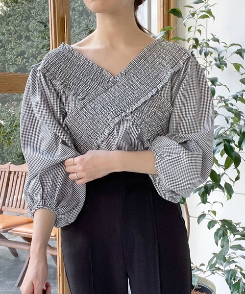 mysty woman（ミスティウーマン）の「ギンガムシャーリングブラウス 272395（シャツ/ブラウス・レディース・ライトブルー/ブラック/イエロー・FREE）」の10枚目の写真