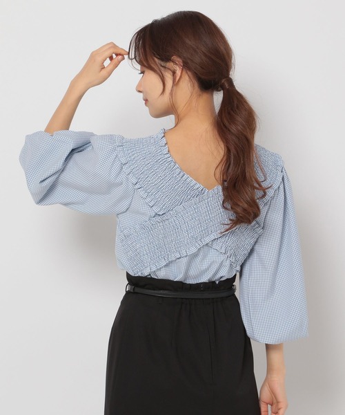 mysty woman（ミスティウーマン）の「ギンガムシャーリングブラウス 272395（シャツ/ブラウス・レディース・ライトブルー/ブラック/イエロー・FREE）」の4枚目の写真